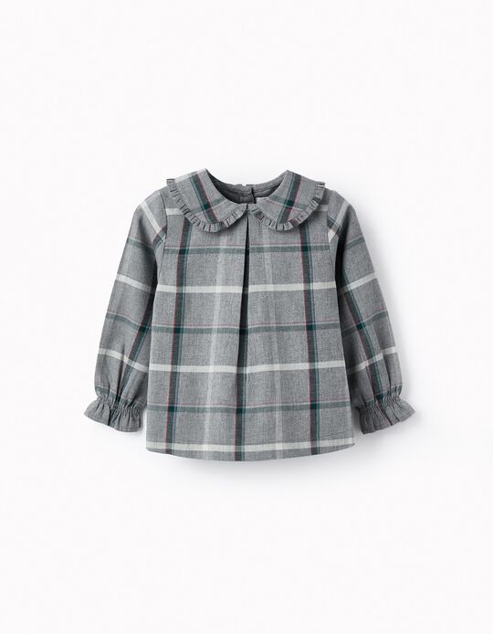 Cotton Blouse with Check Pattern for Baby Girls, Gray