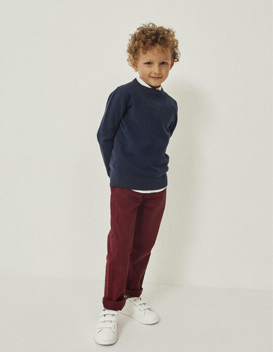 Cotton Twill Trousers for Boys 'Slim Fit', Red
