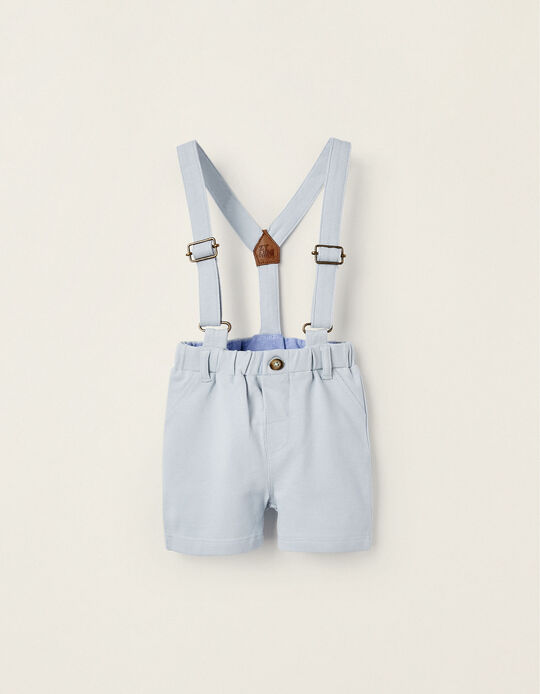 Piqué Shorts with Straps for Newborn Boys, Light Blue