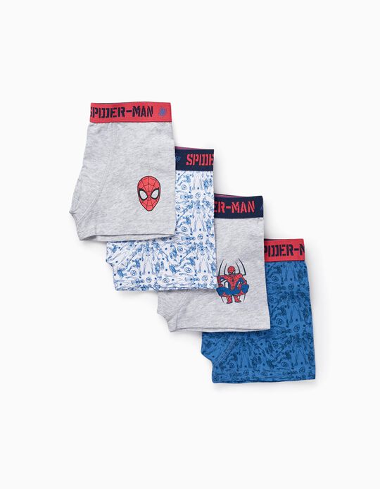Pack of 4 Boxer Shorts for Boys 'Spider-Man', Grey/White/Dark Blue