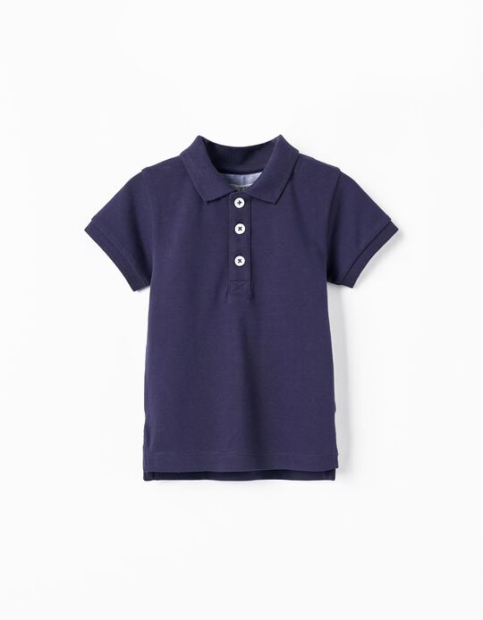 Short Sleeve Cotton Piqué Polo for Baby Boys 'B&S', Dark Blue