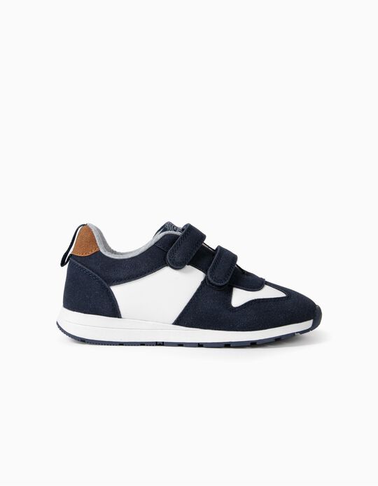 Trainers with Hook and Loop Tabs for Boys, Dark Blue/White