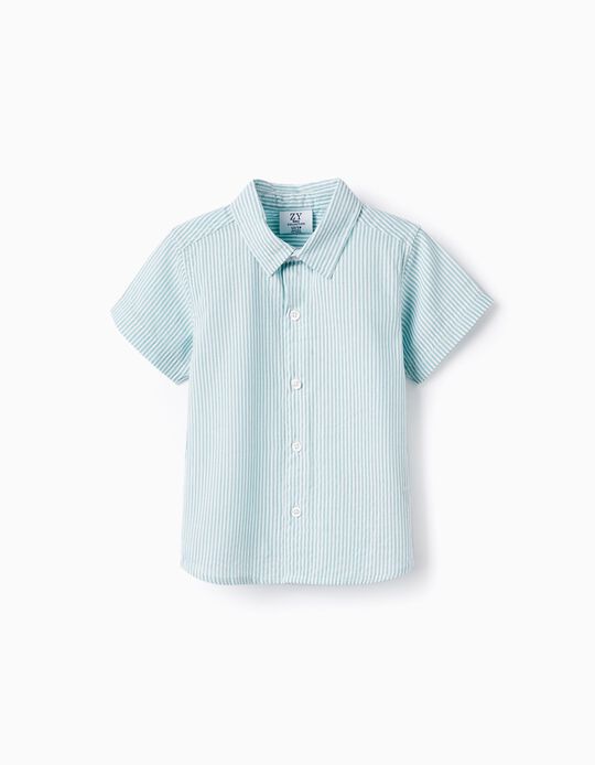 Camisa às Riscas para Bebé Menino, Verde/Branco