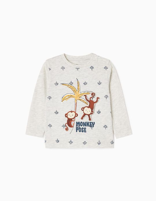 Long Sleeve T-shirt for Baby Boys 'Monkey', Grey
