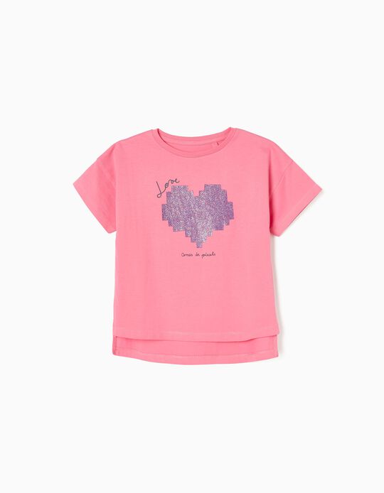 T-shirt de Algodão para Menina 'Love', Rosa