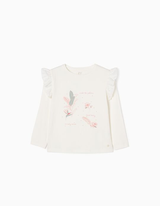 Cotton T-shirt with Floral Print for Girls 'Find Beauty', White