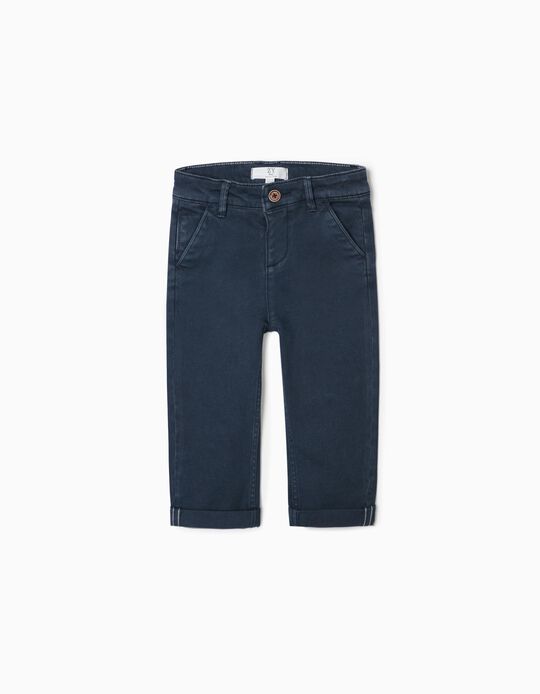 Twill Chino Trousers for Baby Boys, Dark Blue 