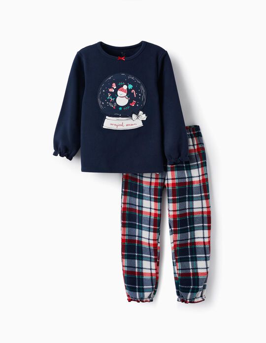 Pijama Polar para Menina 'Natal - Snow Globe', Azul-Escuro/Vermelho