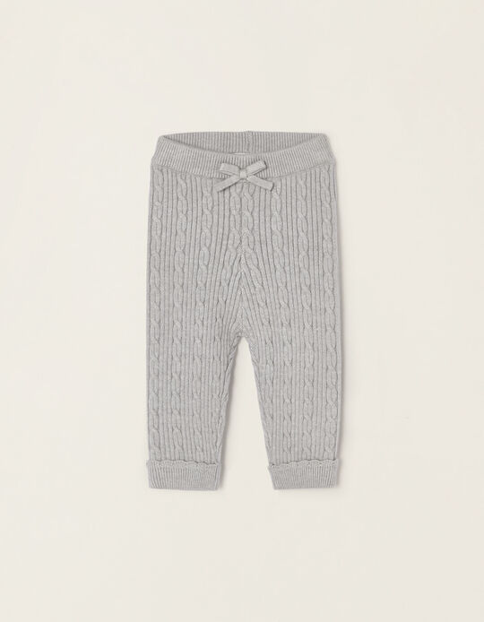 Ribbed Trousers with Twisted Knit for Newborn Baby Girls, Grey