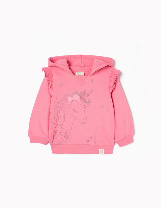 Hooded Cotton Sweatshirt for Baby Girls 'Unicorn', Pink