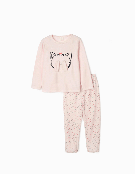 Velour Pyjamas for Girls, 'Peek-a-Boo Cat', Pink