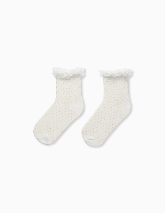 Chaussettes à Volants pour Fille, Blanc/Jaune