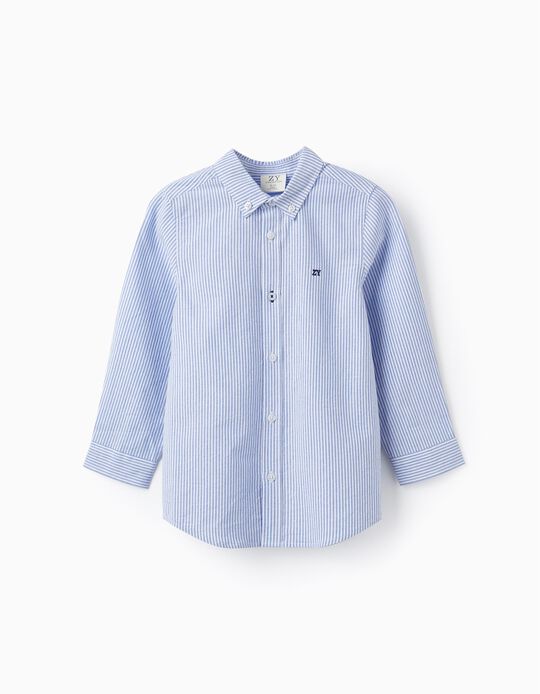 Striped Cotton Shirt for Boys 'ZY', White/Blue