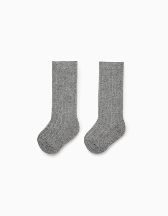 Ribbed Knee-High Socks for Baby Boys, Grey