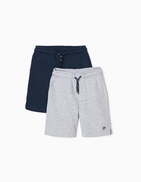 2 Shorts Deportivos para Niño, Azul Oscuro/Gris