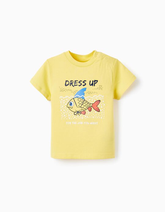 T-shirt de Algodão com Estampado para Bebé Menino 'Dress- Up', Amarelo