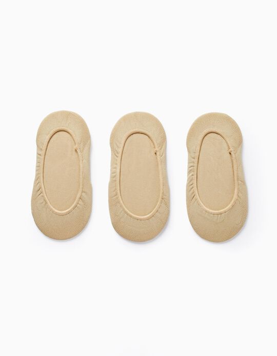 3 Pairs of Invisible Socks for Girls, Beige