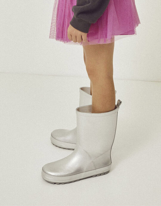 Rubber Wellies for Girls, Silver