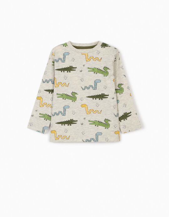 T-shirt manches longues bébé garçon 'Wild Animals', gris chiné