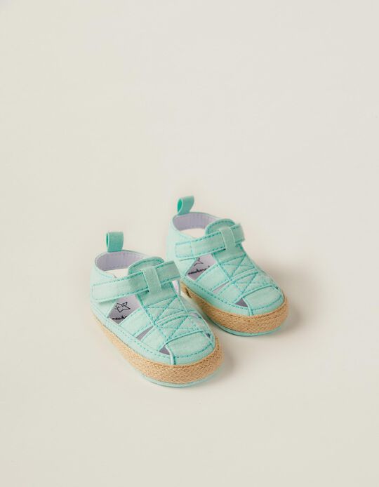 Fabric Sandals for Newborn Babies, Aqua Green