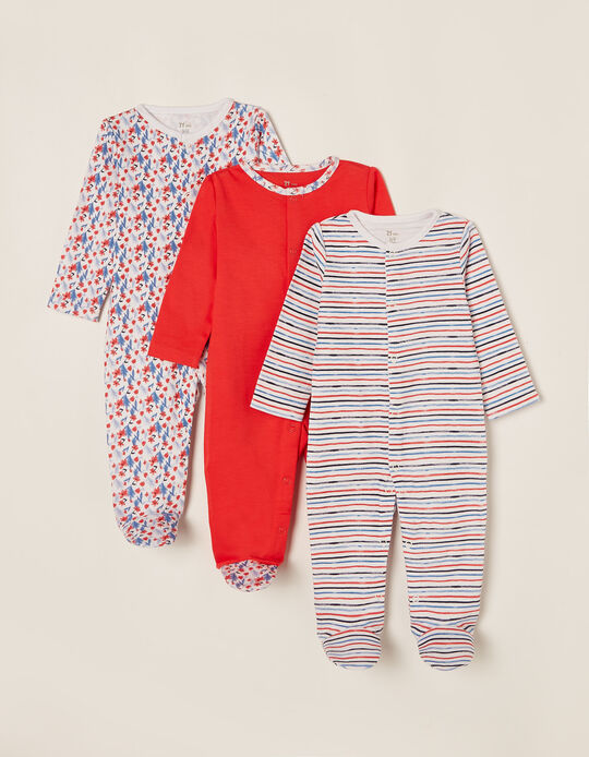 3 Sleepsuits for Baby Girls 'Stripes&Flowers'', Multicoloured