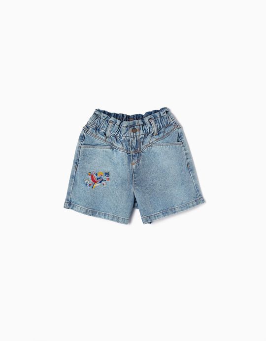 Denim Shorts with Embroidery for Girls, Blue