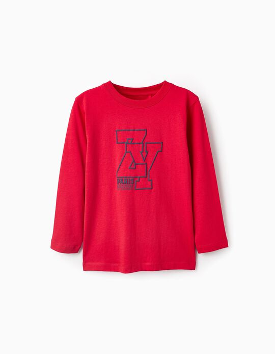 Comprar Online T-shirt de Manga Comprida em Algodão para Menino 'ZY Paris', Vermelho