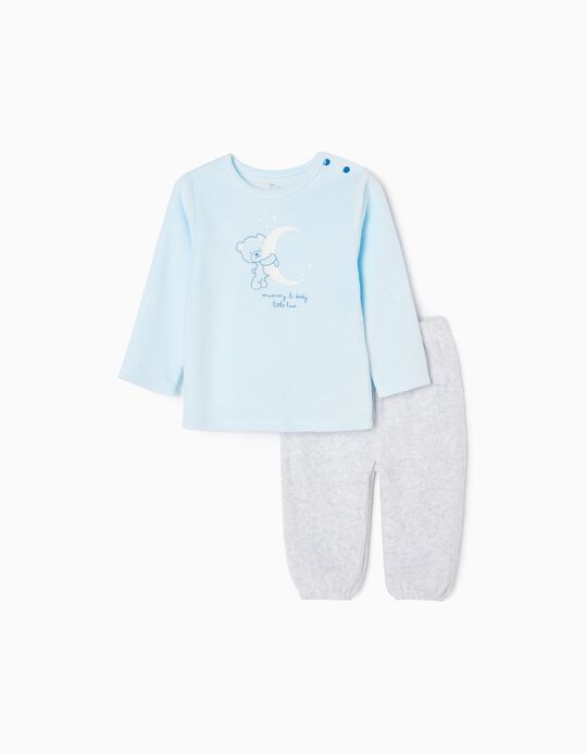 Pijama de Terciopelo para Bebé Niño 'Osito', Azul/Gris