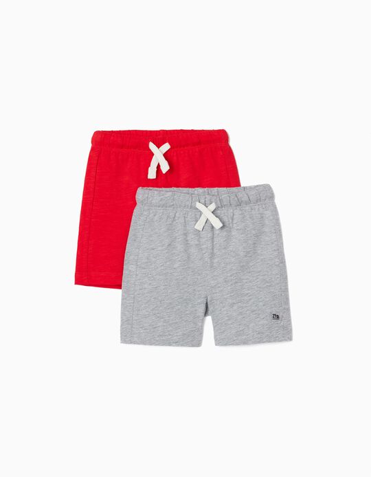 2 Jersey Shorts for Baby Boys, Red/Grey