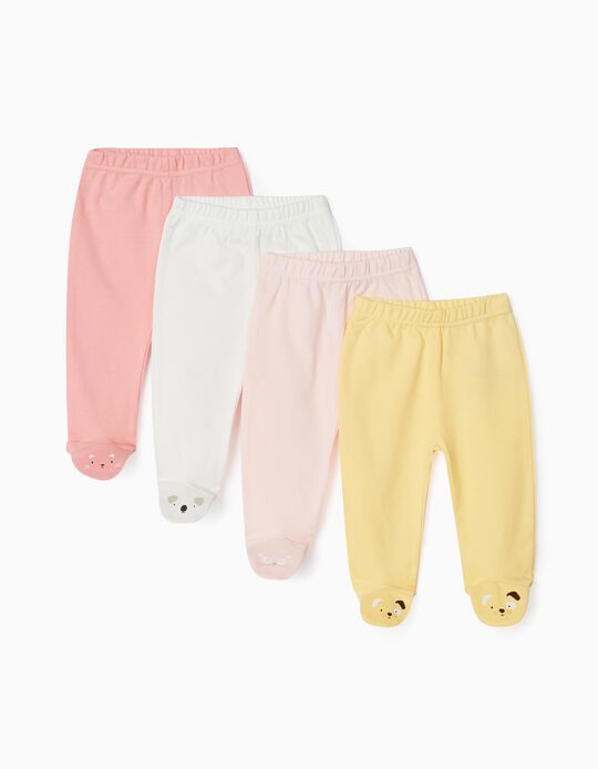 4 Footed Trousers for Baby Girls 'Animals', Multicoloured