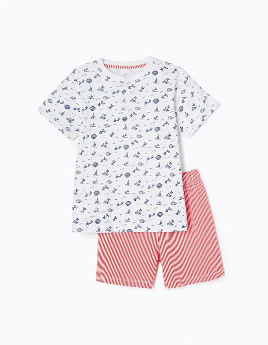 Cotton Pyjamas for Boys 'Sunset', Red/White