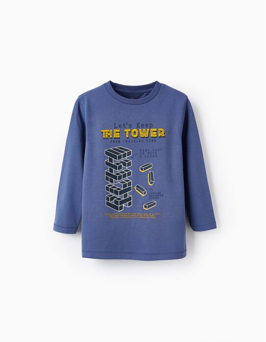T-Shirt em Jersey de Algodão para Menino 'The Tower', Azul