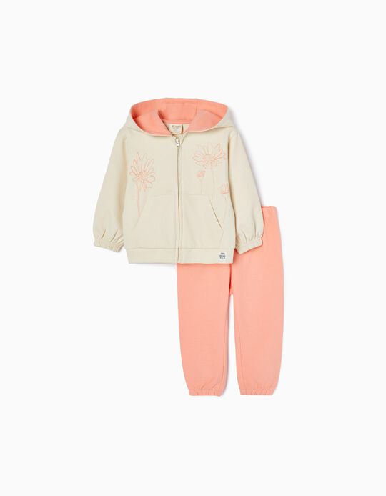 Cotton Tracksuit for Baby Girls, Beige/Coral
