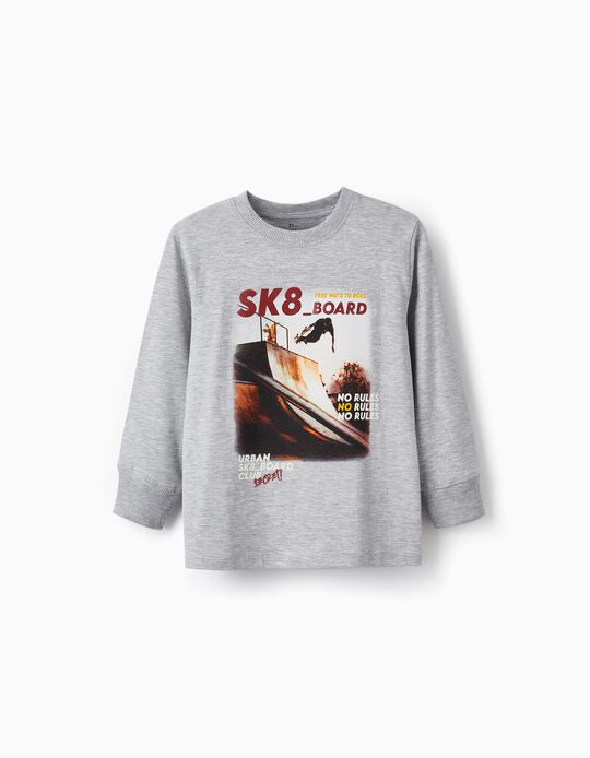 Comprar Online T-Shirt de Manga Comprida para Menino 'SK8Board', Cinza