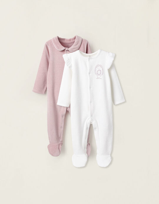 Comprar Online Pack 2 Babygrows de Veludo para Recém-Nascida e Bebé, Branco/Rosa