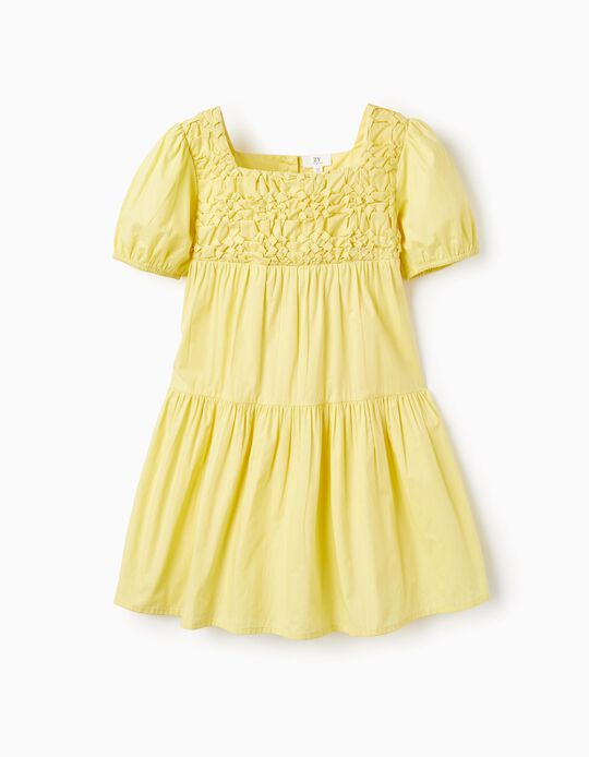 Vestido de Algodão com Textura para Menina, Amarelo