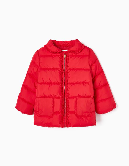 Quilted Jacket with Ruffles for Baby Girls, Red