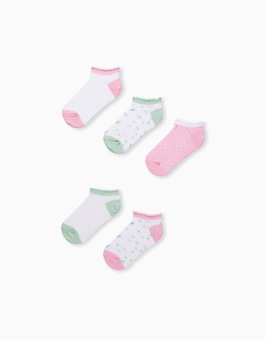 Pack of 5 Pairs of Ankle Socks for Girls 'Flowers', Multicolour