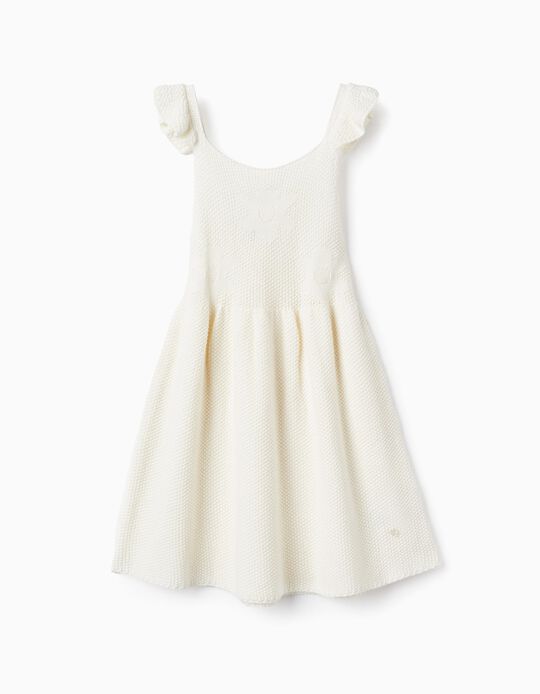 Strappy Knitted Dress for Girls, White