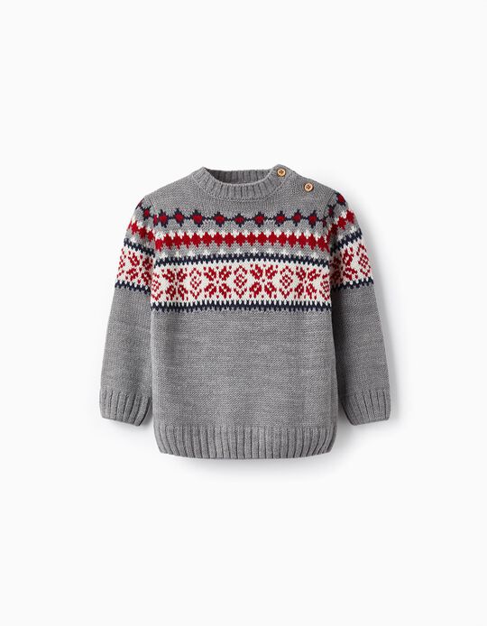 Jacquard Knit Sweater for Baby Boys, Grey