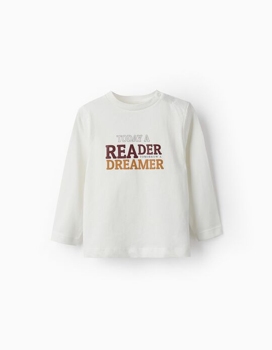 Long Sleeve Cotton T-Shirt for Baby Boys 'Dreamer', White
