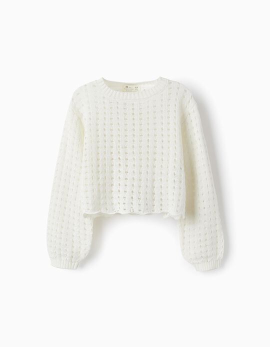 Cotton Knitted Sweater for Girls, White