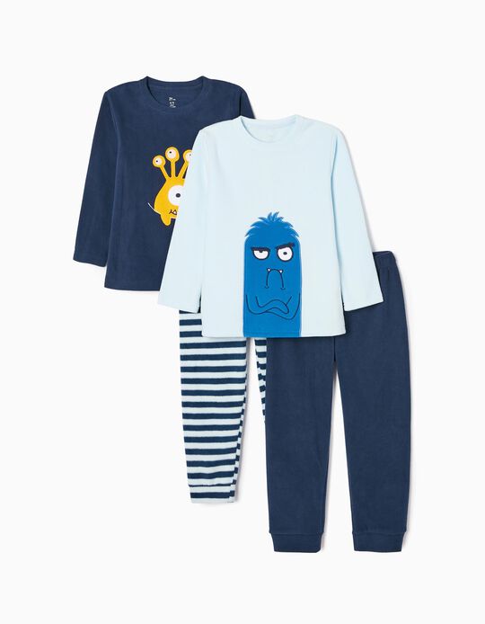 Pack 2 Pijamas Polares para Menino 'Monstros Divertidos', Azul Claro/Azul Escuro