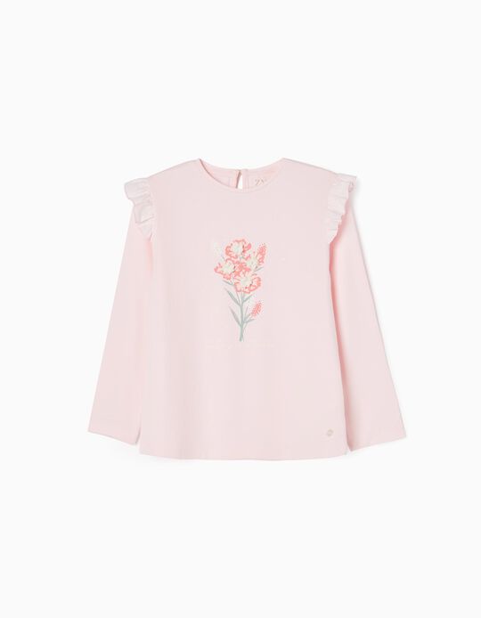 T-shirt à Manches Longues en Coton Fille 'Beauty', Rose