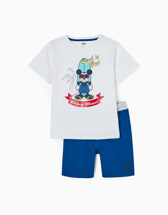 T-Shirt + Short Garçon 'Mickey', Blanc/Bleu