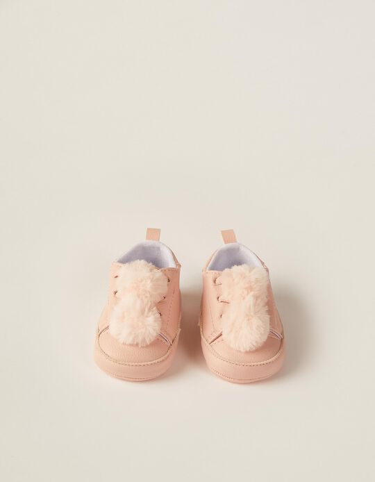 Trainers with Pompoms for Newborn Baby Girls, Pink