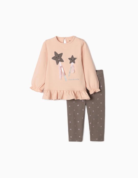 Sweatshirt + Leggings para Bebé Menina 'Shake for Wishes', Rosa/Cinza