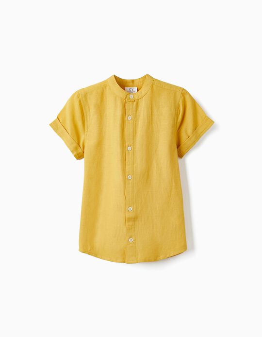 Short Sleeve Shirt with Linen for Boys, Yellow