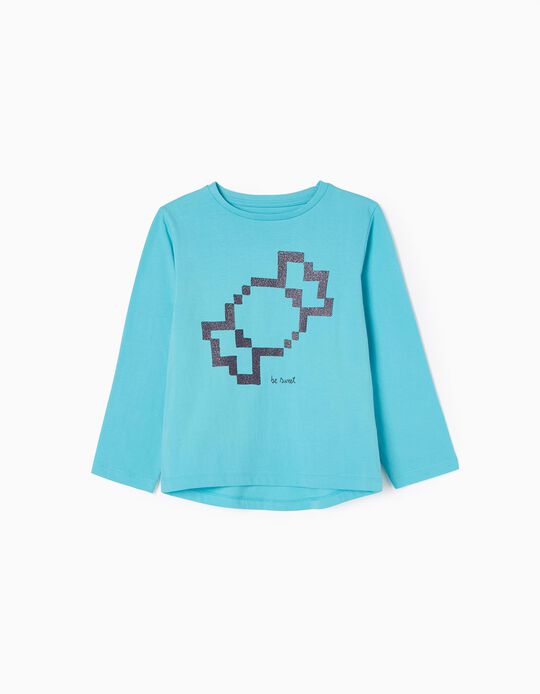 Long Sleeve Cotton T-shirt for Girls 'Candy', Blue