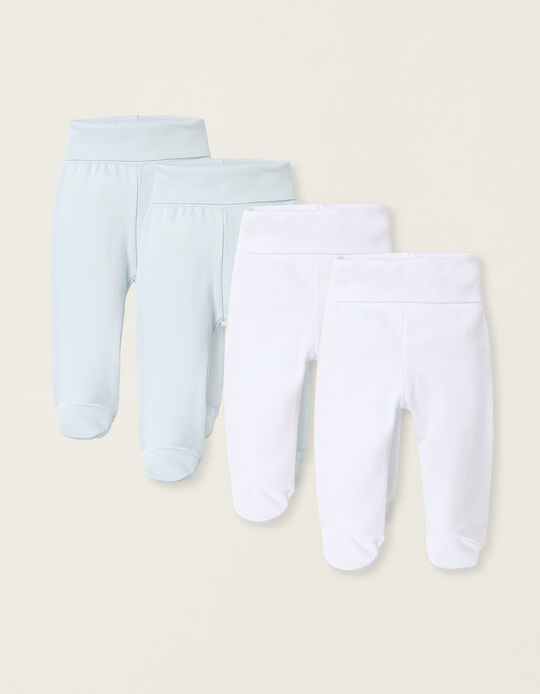 Comprar Online Pack 4 Calças com Pés para Bebé Menino, Branco/Azul